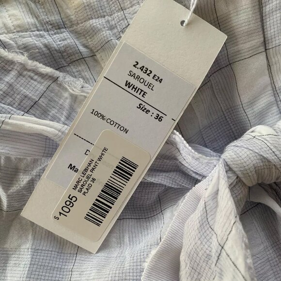 Marc Le Bihan Sarouel Pant, White/Plaid, 100% Cotton, Size 36, with Tags - Picture 3 of 9